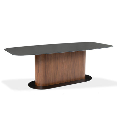 Table de salle à manger rectangulaire avec contour arrondi en verre et en bois - Luciano