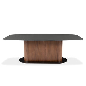 Table de salle à manger rectangulaire avec contour arrondi en verre et en bois - Luciano