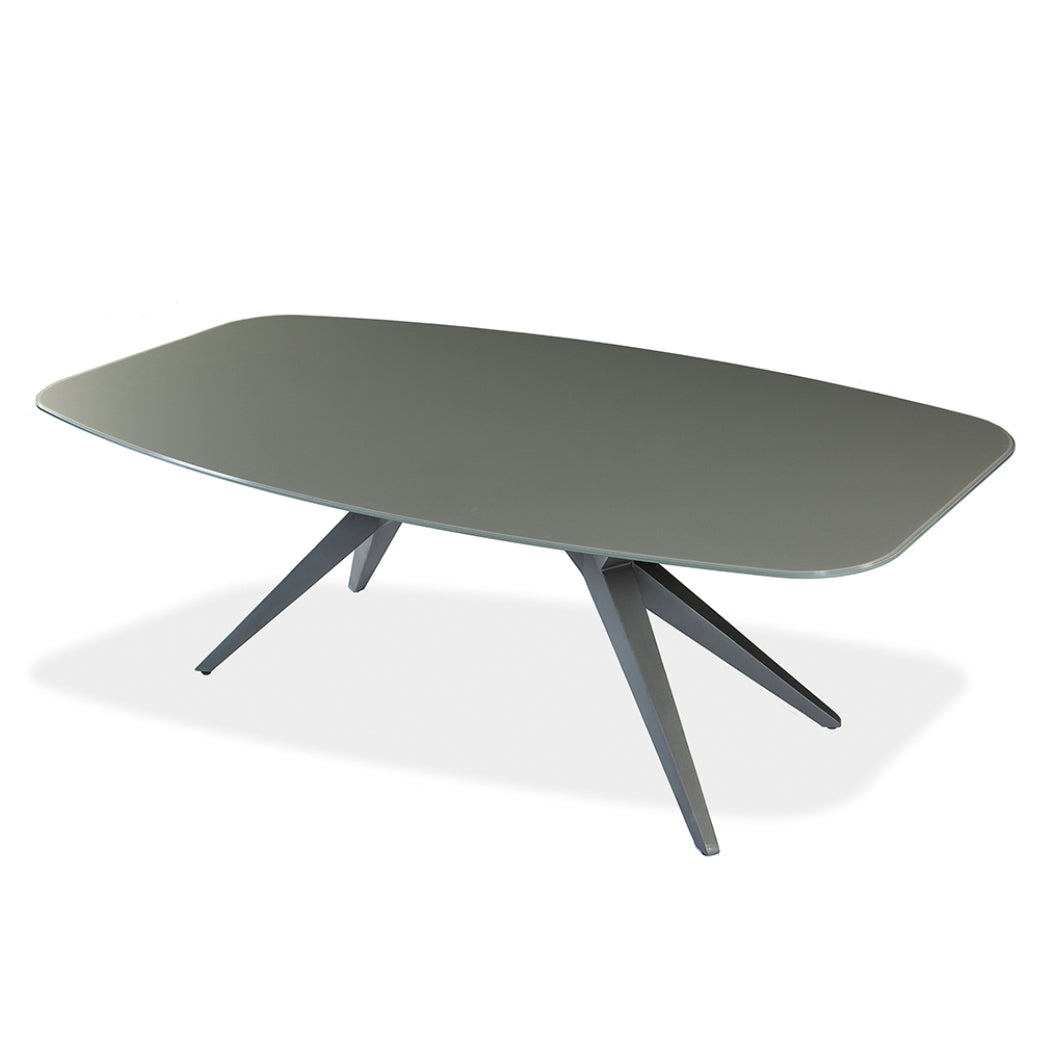 Table de salle à manger rectangulaire avec contour arrondi en verre et métal - Jack