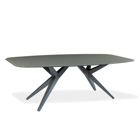 Table de salle à manger rectangulaire avec contour arrondi en verre et métal - Jack
