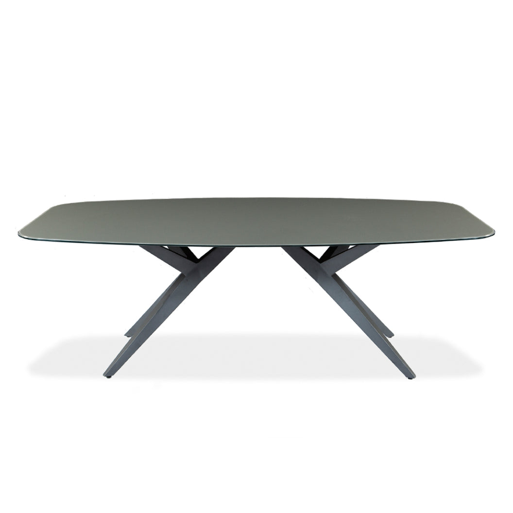 Table de salle à manger rectangulaire avec contour arrondi en verre et métal - Jack