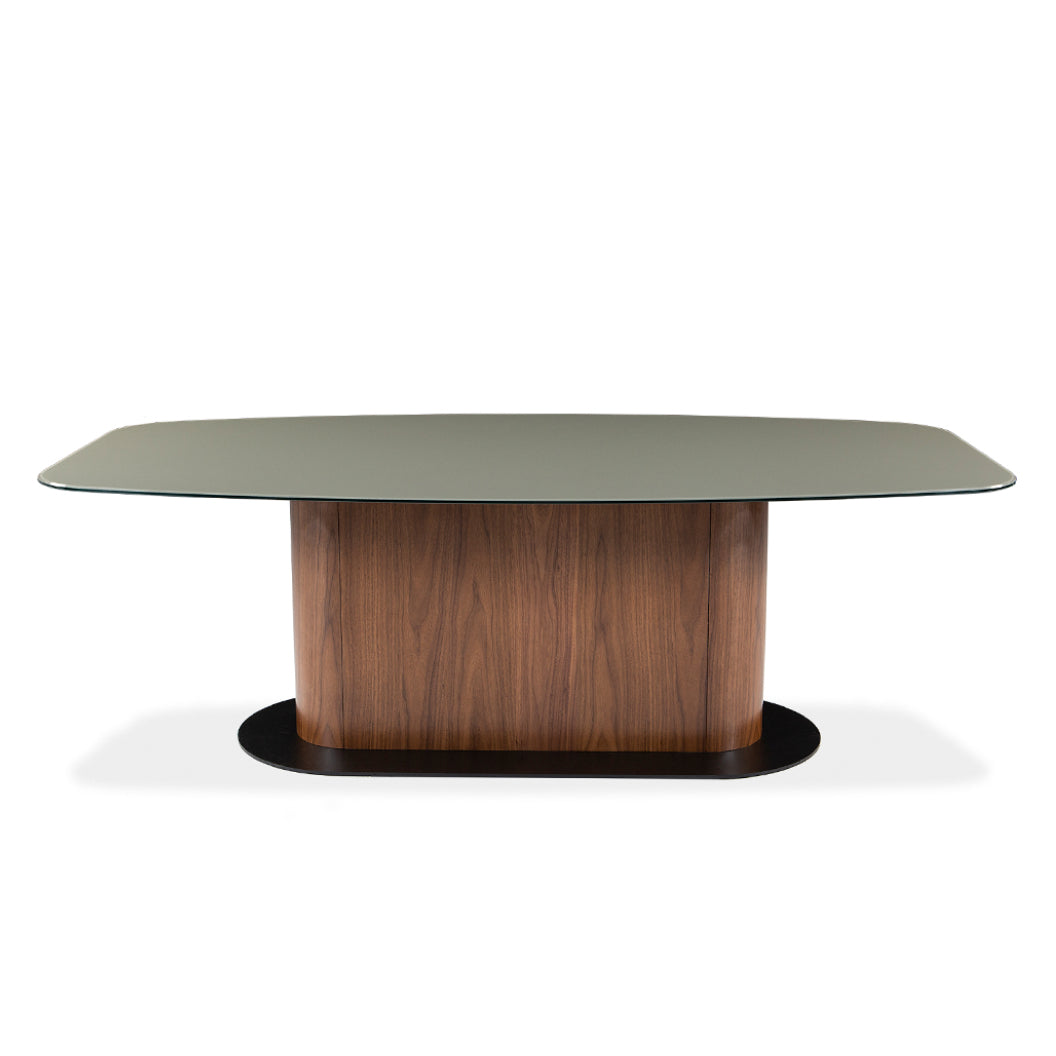 Table de salle à manger rectangulaire avec contour arrondi en verre et en bois - Luciano