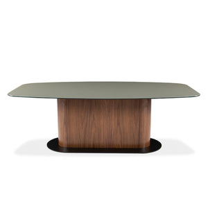 Table de salle à manger rectangulaire avec contour arrondi en verre et en bois - Luciano