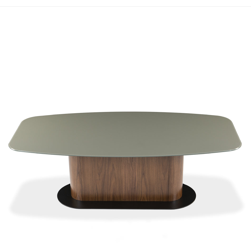 Table de salle à manger rectangulaire avec contour arrondi en verre et en bois - Luciano