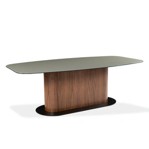Table de salle à manger rectangulaire avec contour arrondi en verre et en bois - Luciano