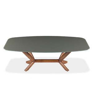 Table de salle à manger rectangulaire avec contour arrondi en verre et bois noyer - Samuel