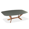 Table de salle à manger rectangulaire avec contour arrondi en verre et bois noyer - Samuel