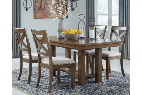 Ensemble de salle à mange en bois et tissu beige avec 4 chaises - Moriville