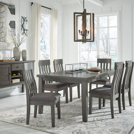 Ensemble de salle à manger en bois et tissu gris avec 6 chaises - Hallanden