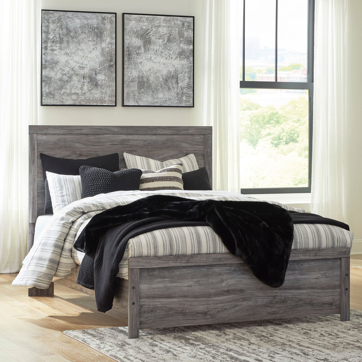 Lit grand complet en bois gris - Bronyon