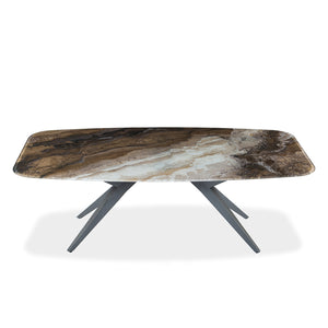 Table de salle à manger rectangulaire avec contour arrondi en verre et métal - Jack