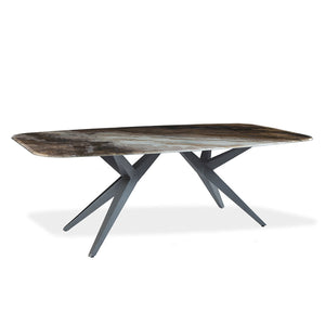 Table de salle à manger rectangulaire avec contour arrondi en verre et métal - Jack