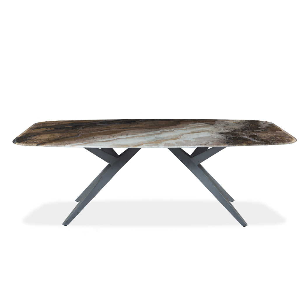 Table de salle à manger rectangulaire avec contour arrondi en verre et métal - Jack