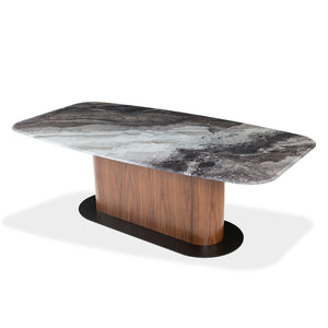 Table de salle à manger rectangulaire avec contour arrondi en verre et en bois - Luciano