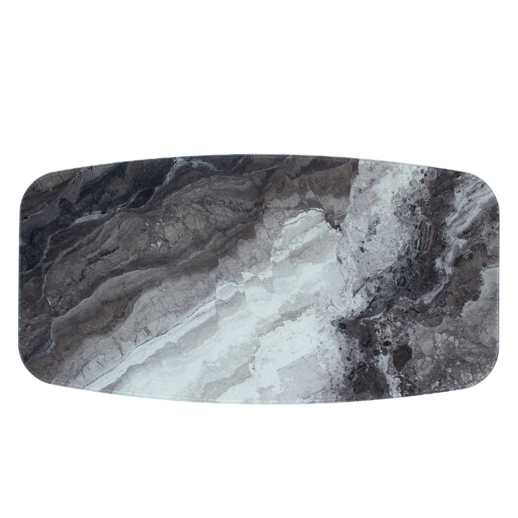 Table de salle à manger rectangulaire avec contour arrondi en verre et en bois - Luciano