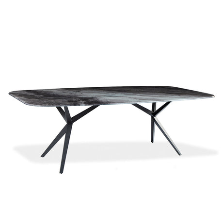 Table de salle à manger rectangulaire avec contour arrondi en verre et métal - Urby