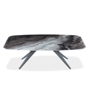 Table de salle à manger rectangulaire avec contour arrondi en verre et métal - Jack