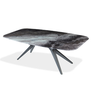 Table de salle à manger rectangulaire avec contour arrondi en verre et métal - Jack