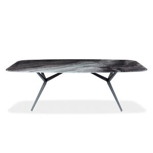 Table de salle à manger rectangulaire avec contour arrondi en verre et métal - Jack
