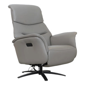 Fauteuil pivotant et inclinable motorisé en cuir gris - Jon