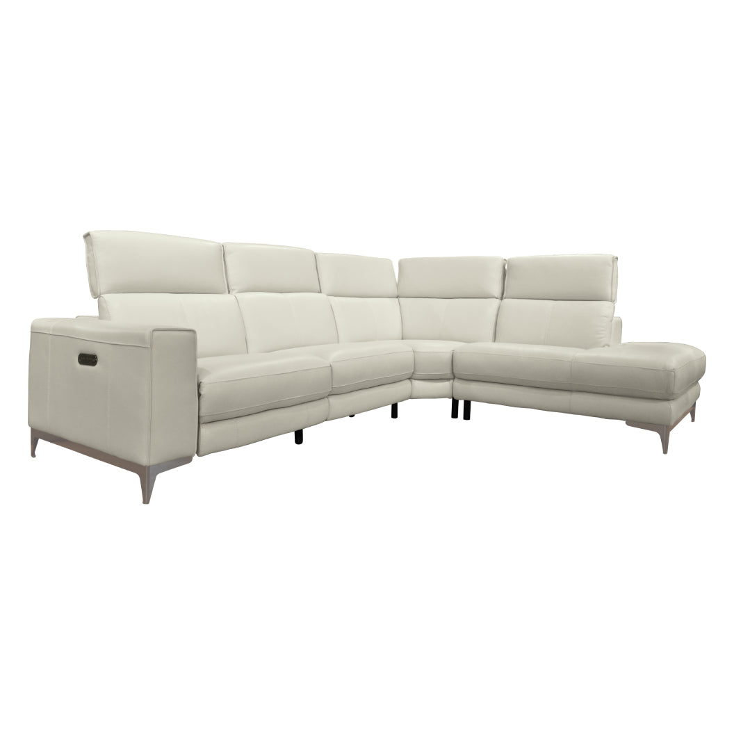 Sectionnel motorisé 3 pièces en cuir gris avec chaise longue