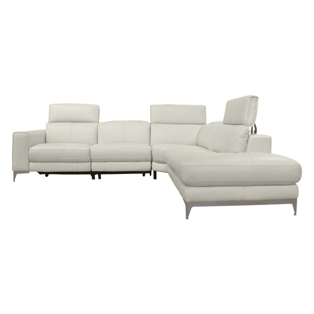 Sectionnel motorisé 3 pièces en cuir gris avec chaise longue