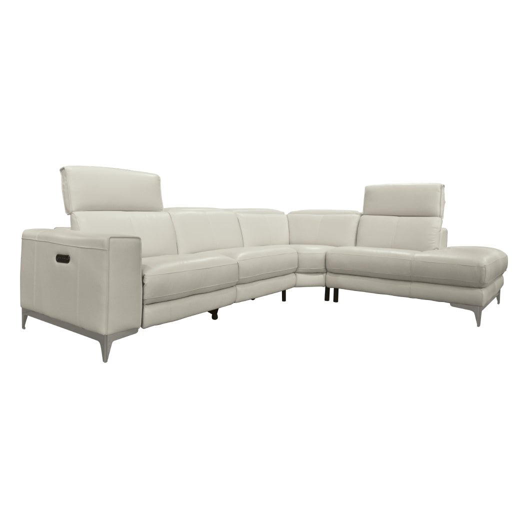 Sectionnel motorisé 3 pièces en cuir gris avec chaise longue
