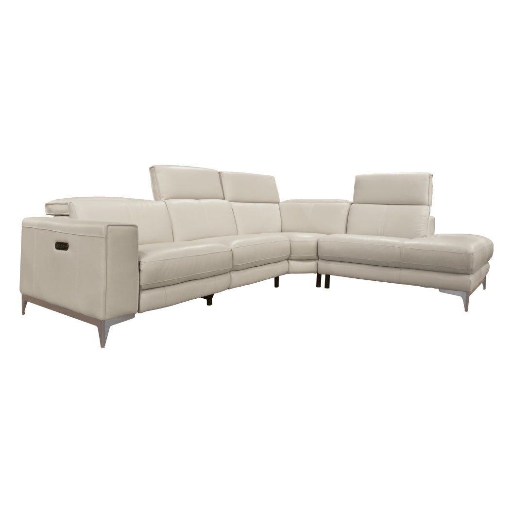 Sectionnel motorisé 3 pièces en cuir gris avec chaise longue