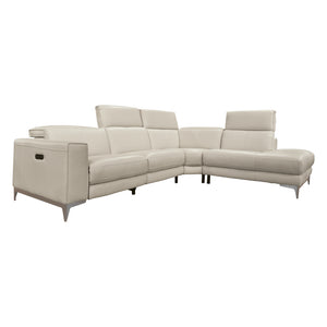Sectionnel motorisé 3 pièces en cuir gris avec chaise longue