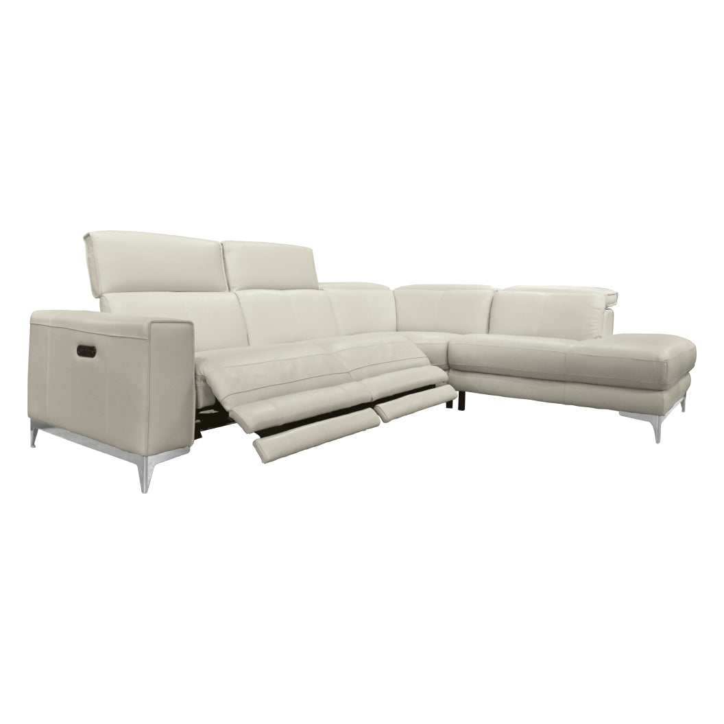 Sectionnel motorisé 3 pièces en cuir gris avec chaise longue