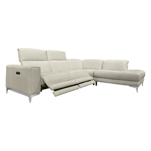 Sectionnel motorisé 3 pièces en cuir gris avec chaise longue