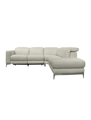 Sectionnel motorisé 3 morceaux en cuir gris avec chaise longue à droite