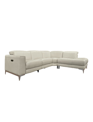 Sectionnel motorisé 3 morceaux en cuir gris avec chaise longue à droite