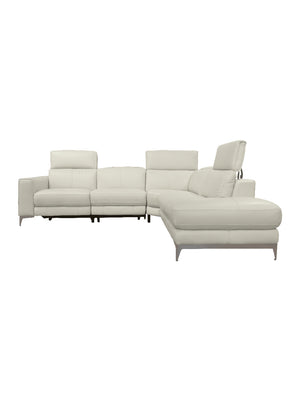 Sectionnel motorisé 3 morceaux en cuir gris avec chaise longue à droite