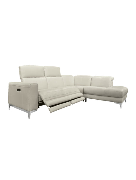Sectionnel motorisé 3 morceaux en cuir gris avec chaise longue à droite