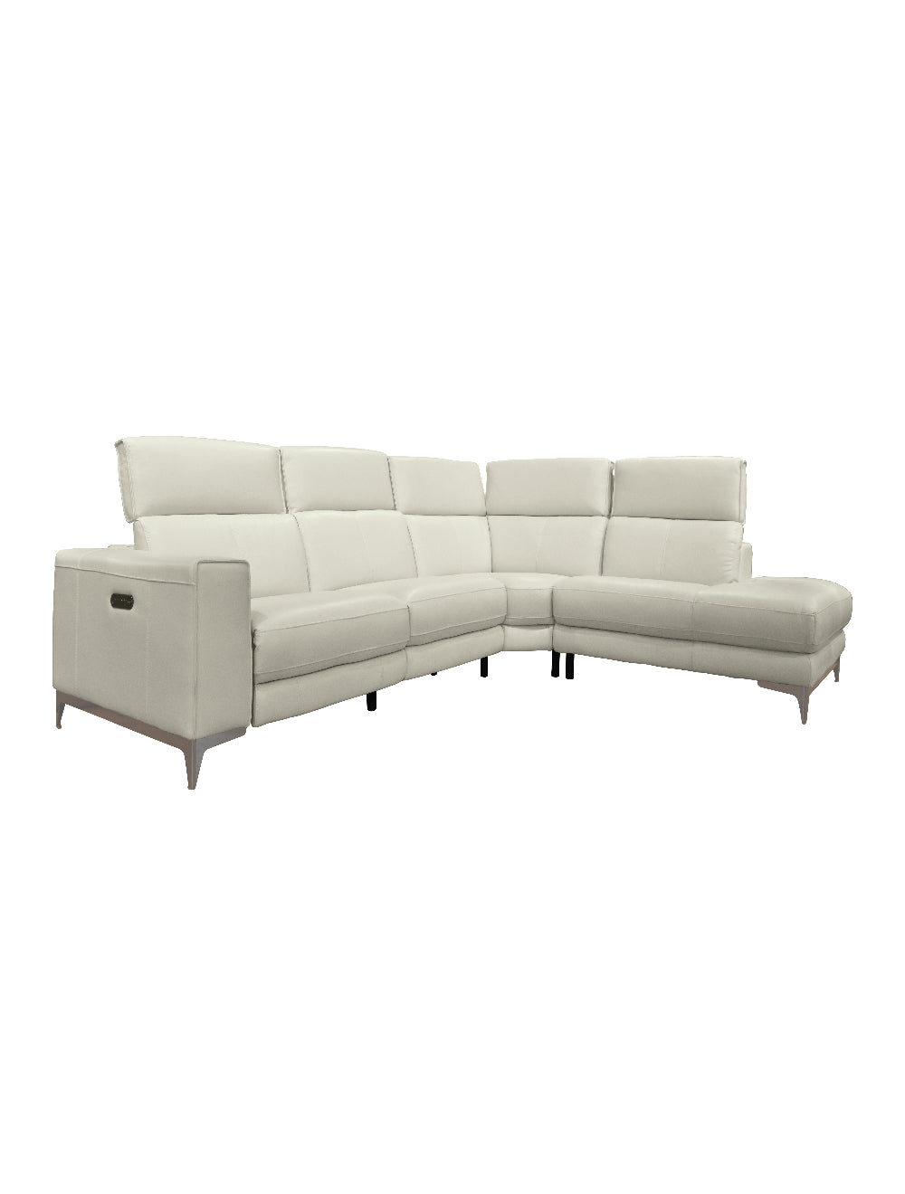 Sectionnel motorisé 3 morceaux en cuir gris avec chaise longue à droite