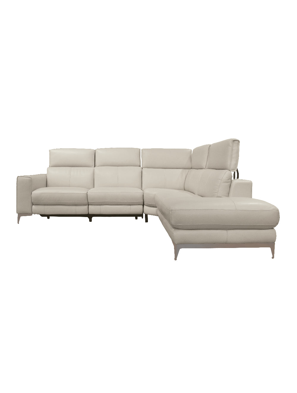 Sectionnel motorisé 3 morceaux en cuir gris avec chaise longue à droite