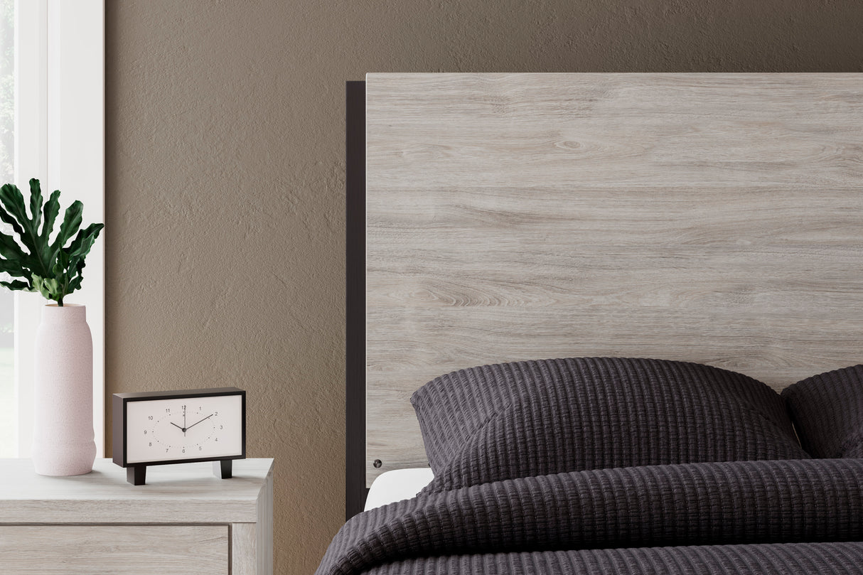 Lit complet Grand en bois gris et métal noir