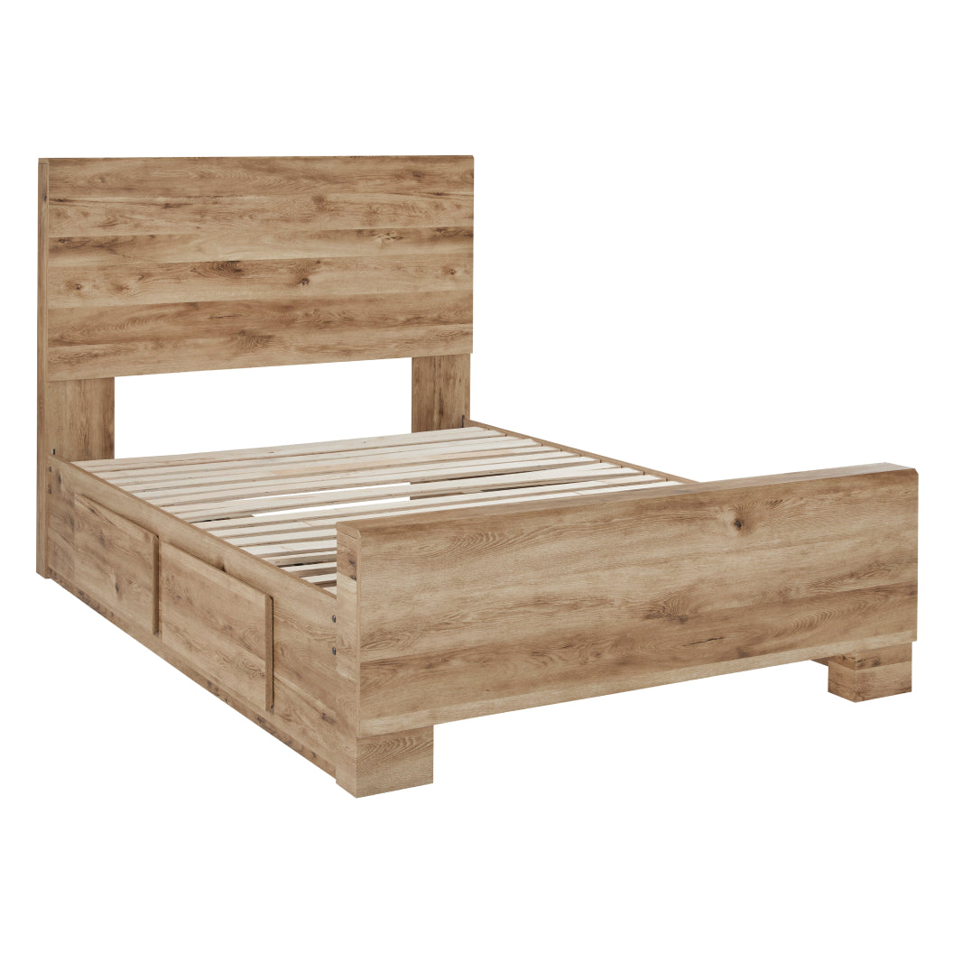 Lit complet en bois/MDF brun clair avec 4 tiroirs Grand / Très grand - Hyanna