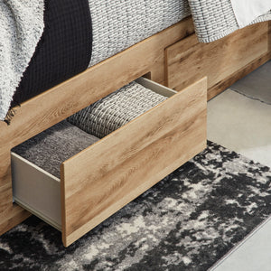 Lit complet en bois/MDF brun clair avec 4 tiroirs Grand / Très grand - Hyanna