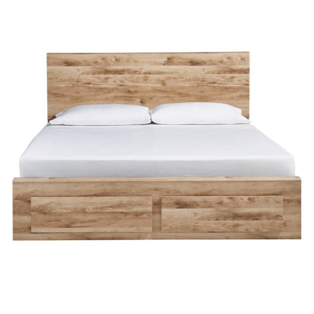 Lit  complet grand en bois brun avec 2 tiroirs - Hyanna