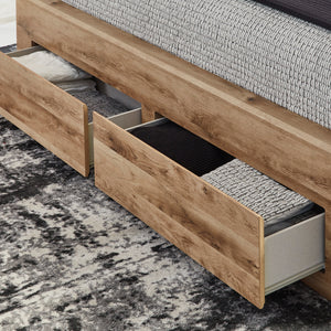 Lit complet en bois et placage brun clair avec 2 tiroirs Hyanna - Grand / Très grand