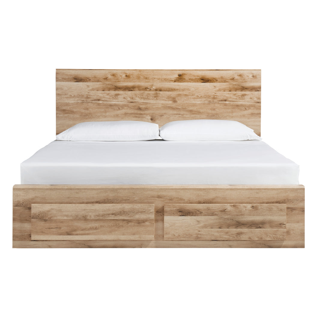 Lit complet en bois et placage brun clair avec 6 tiroirs Hyanna - Grand / Très grand