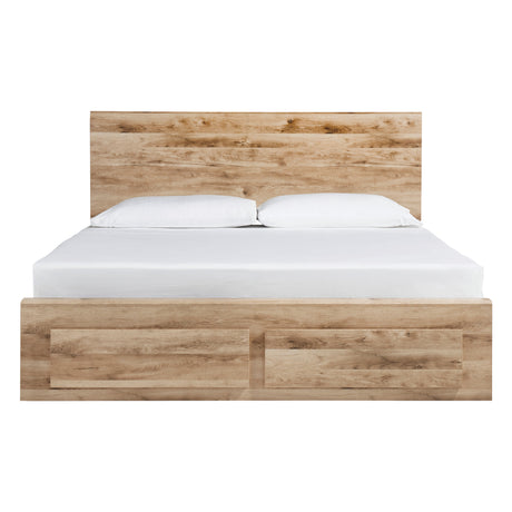 Lit complet en bois et placage brun clair avec 6 tiroirs Hyanna - Grand / Très grand