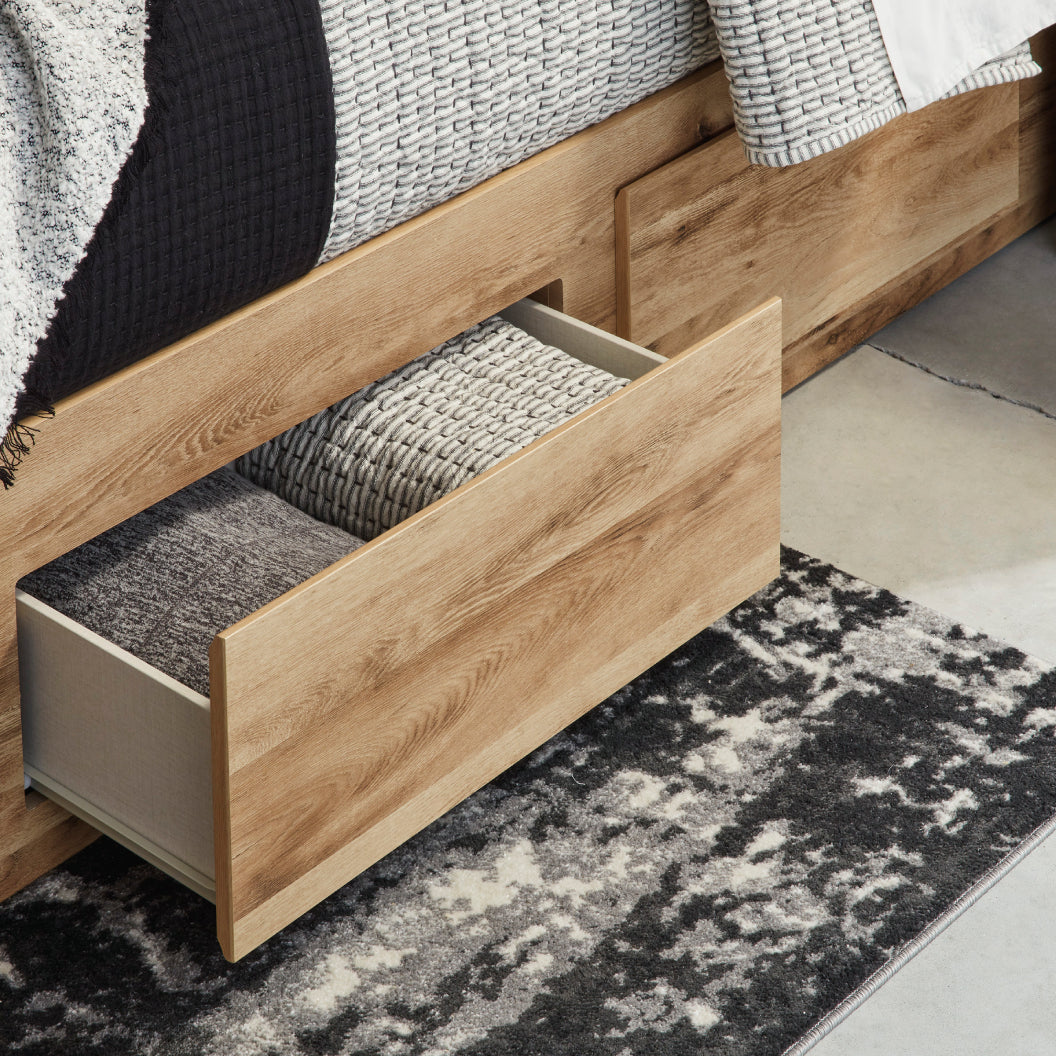 Lit complet en bois et placage brun clair avec 6 tiroirs Hyanna - Grand / Très grand