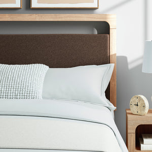 Lit complet avec tête rembourrée en tissu brun et bois/MDF beige Grand / Très grand - Kinlanni