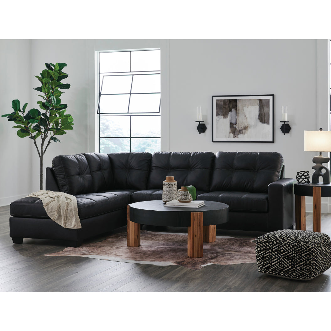 Sectionnel 2 pièces aspect cuir noir avec chaise longue - Barlin Mills