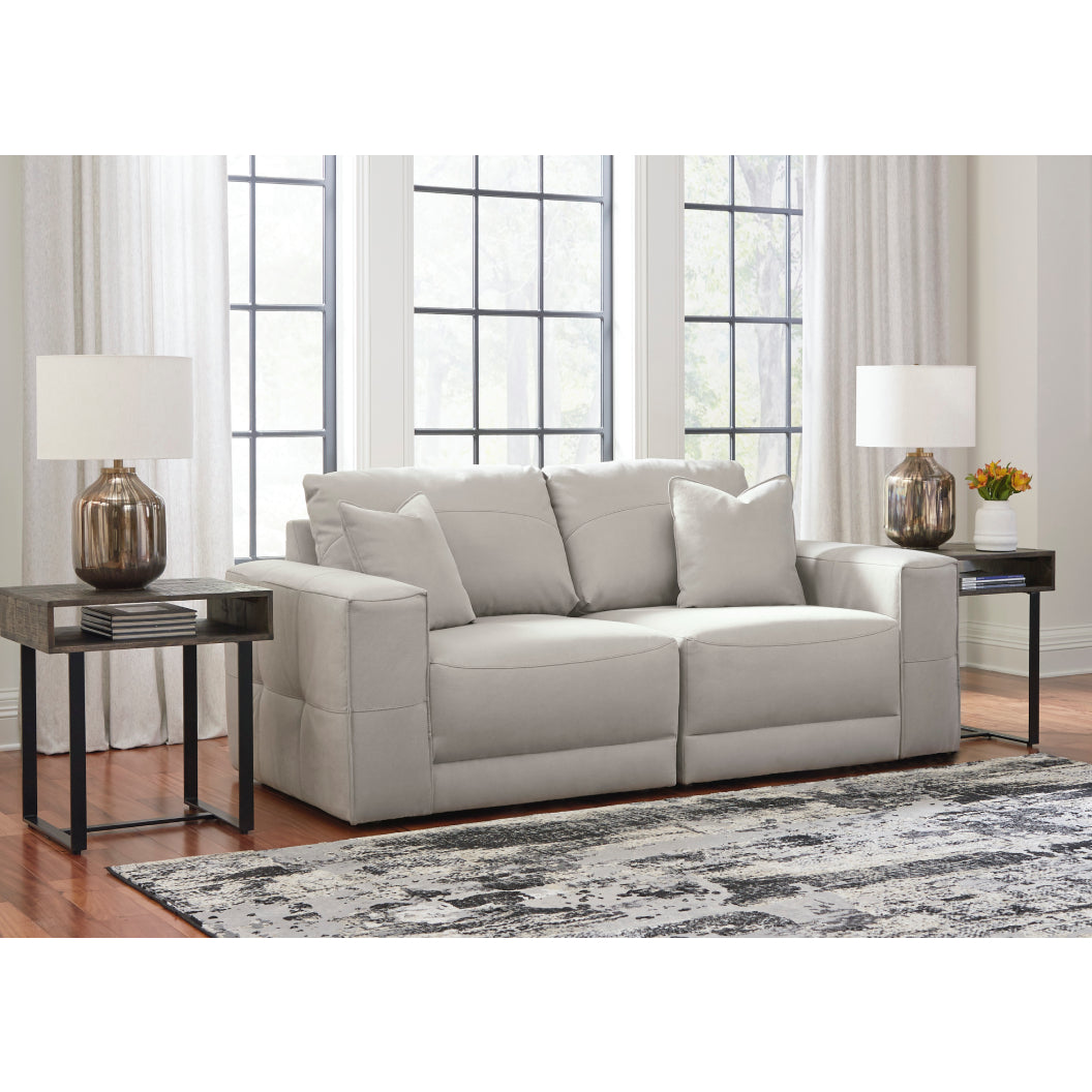 Causeuse 2 pièces aspect cuir gris avec coussins - Next-Gen Gaucho