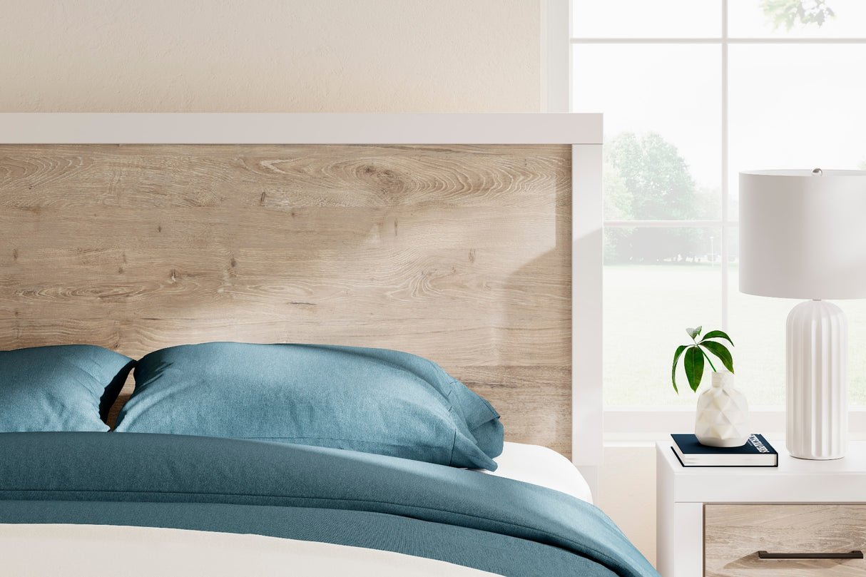 Lit complet Grand en bois et placage bicolore