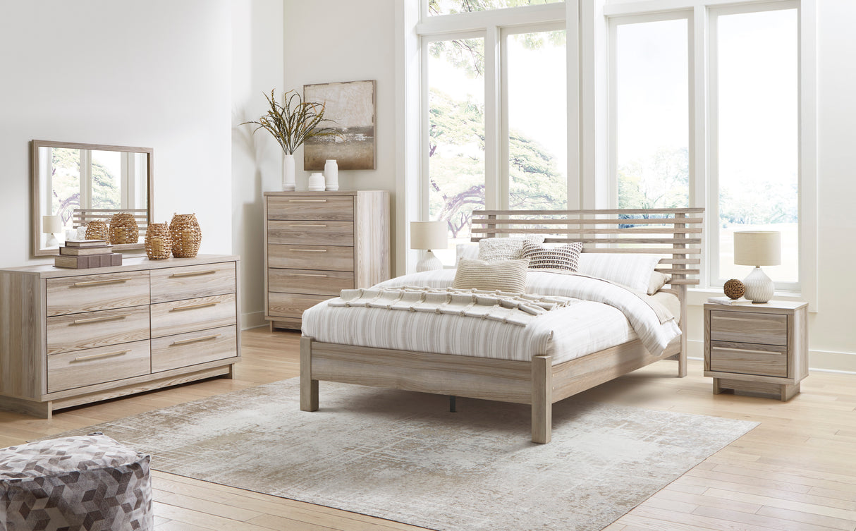 Lit complet Grand en bois et placage fini naturel